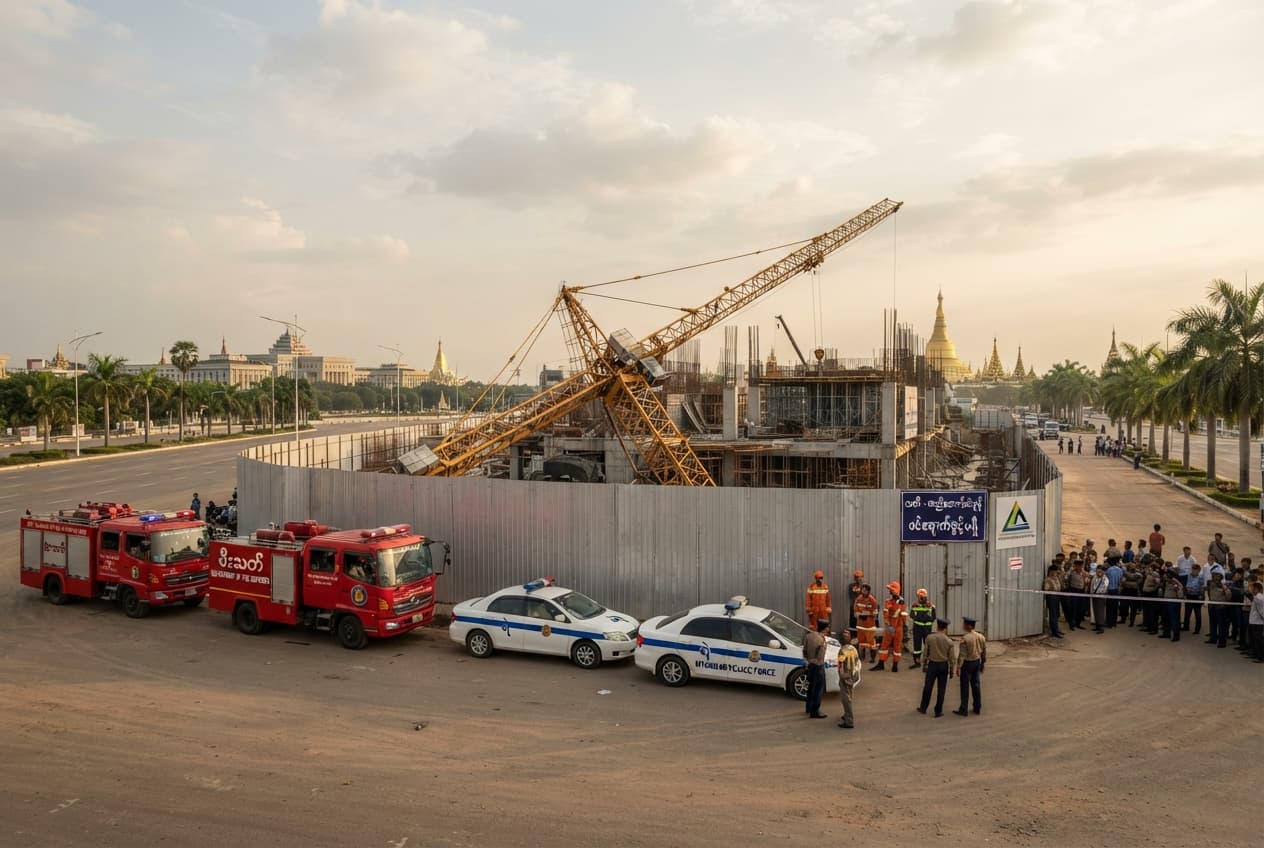 Naypyidaw Crane Collapse: Construction Site Accident Crushes Two Laborers to Death Naypyidaw Crane Collapse: Construction Site Accident Crushes Two Laborers to Death
