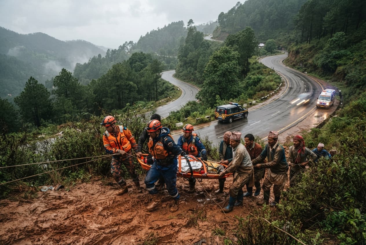 Minibus Rollover Accident: Slippery Mountain Road Conditions Send Passenger Transport Tumbling Down Slope Minibus Rollover Accident: Slippery Mountain Road Conditions Send Passenger Transport Tumbling Down Slope