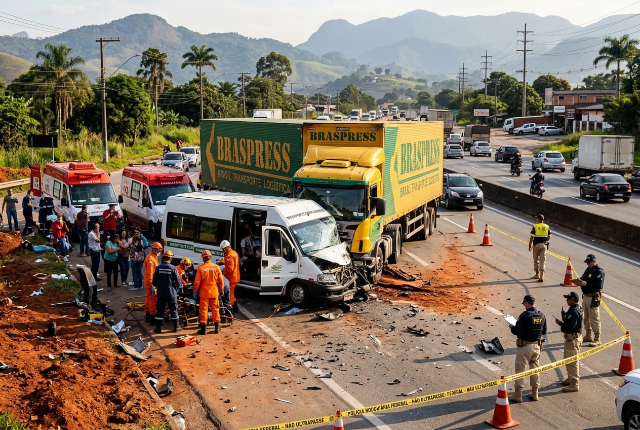 Highway Head-On Crash Kills Three in Brazil: Freight Truck Collides With Commuter Van on Federal Road Highway Head-On Crash Kills Three in Brazil: Freight Truck Collides With Commuter Van on Federal Road