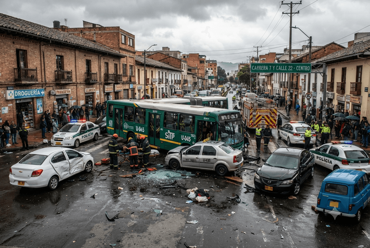 Urban Transit Crisis: City Bus Brake Failure Causes Multi-Car Collision and Pedestrian Casualties in Bogotá Urban Transit Crisis: City Bus Brake Failure Causes Multi-Car Collision and Pedestrian Casualties in Bogotá