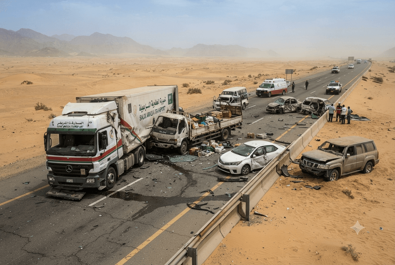 Highway Crash Tragedy: Riyadh-Taif Highway Multi-Vehicle Collision Leaves Three Dead and Multiple Injured Highway Crash Tragedy: Riyadh-Taif Highway Multi-Vehicle Collision Leaves Three Dead and Multiple Injured