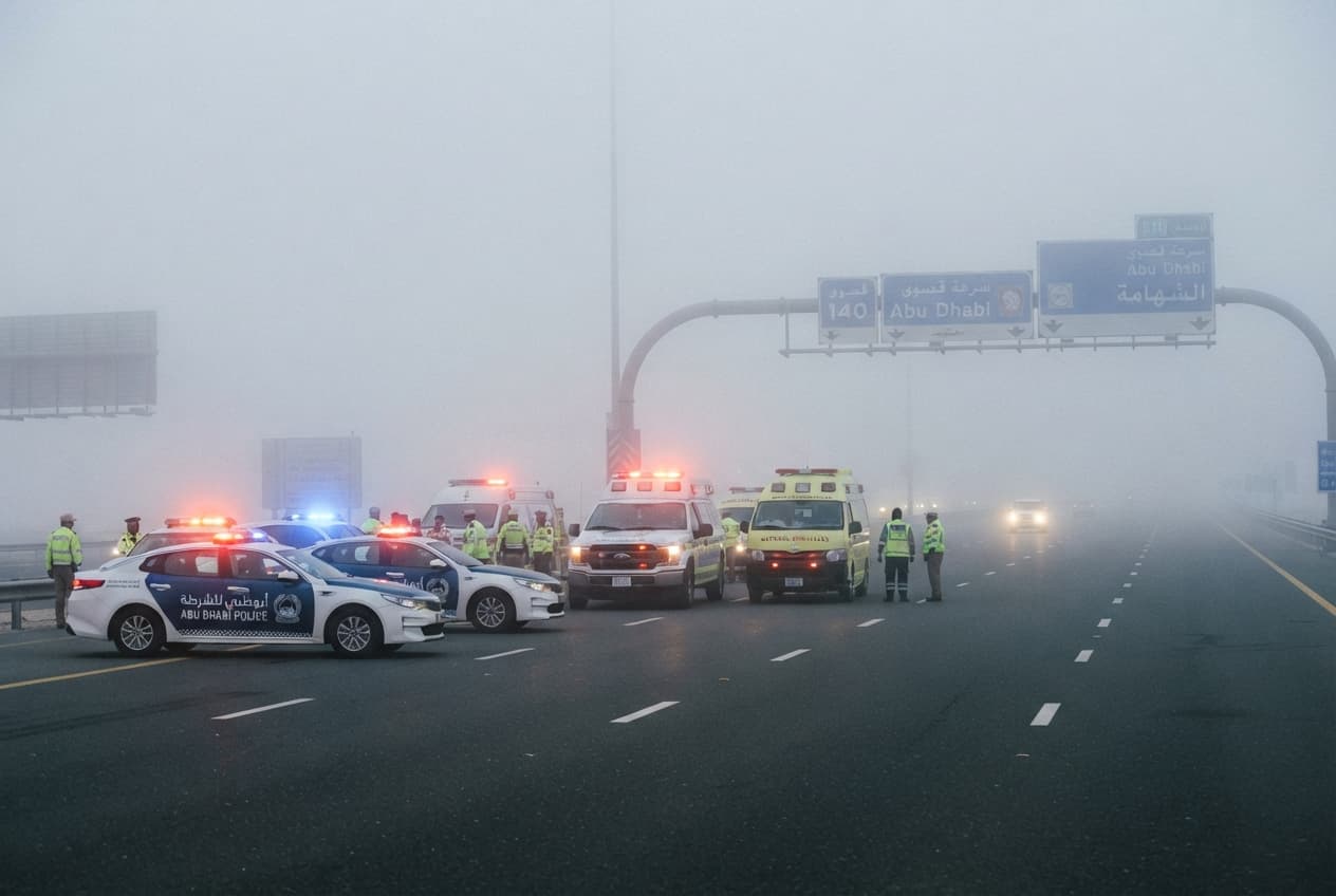 Highway Pileup, Abu Dhabi: Heavy Fog Triggers Multi-Vehicle Collision, Leaving Two Dead and Eight Injured Highway Pileup, Abu Dhabi: Heavy Fog Triggers Multi-Vehicle Collision, Leaving Two Dead and Eight Injured