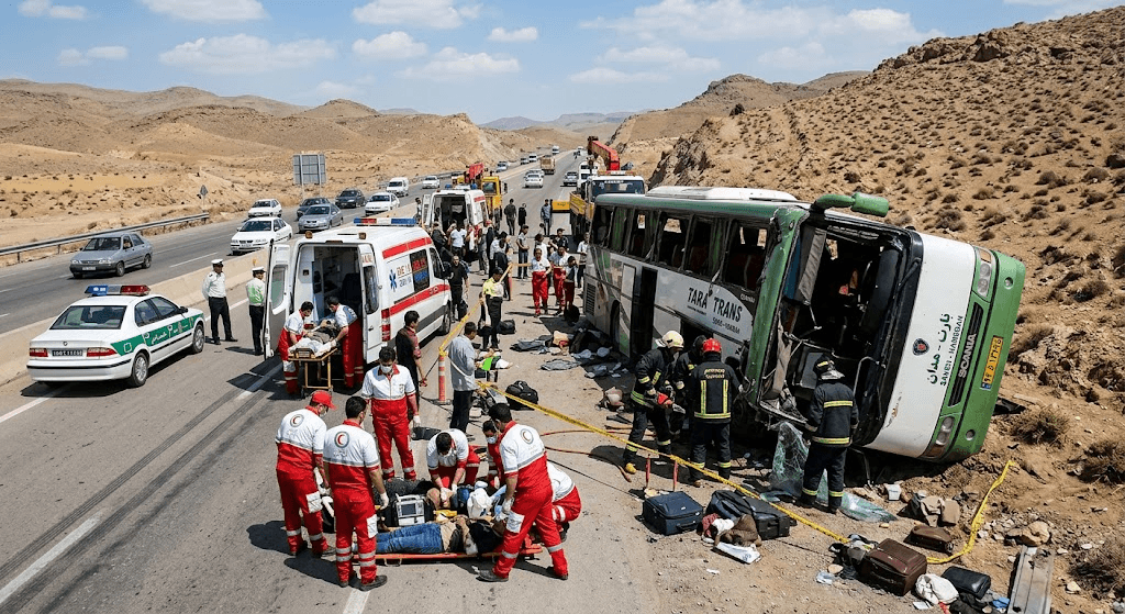 Tragedy in Iran: Bus Overturns, Leaving 11 Dead and Dozens Injured Tragedy in Iran: Bus Overturns, Leaving 11 Dead and Dozens Injured