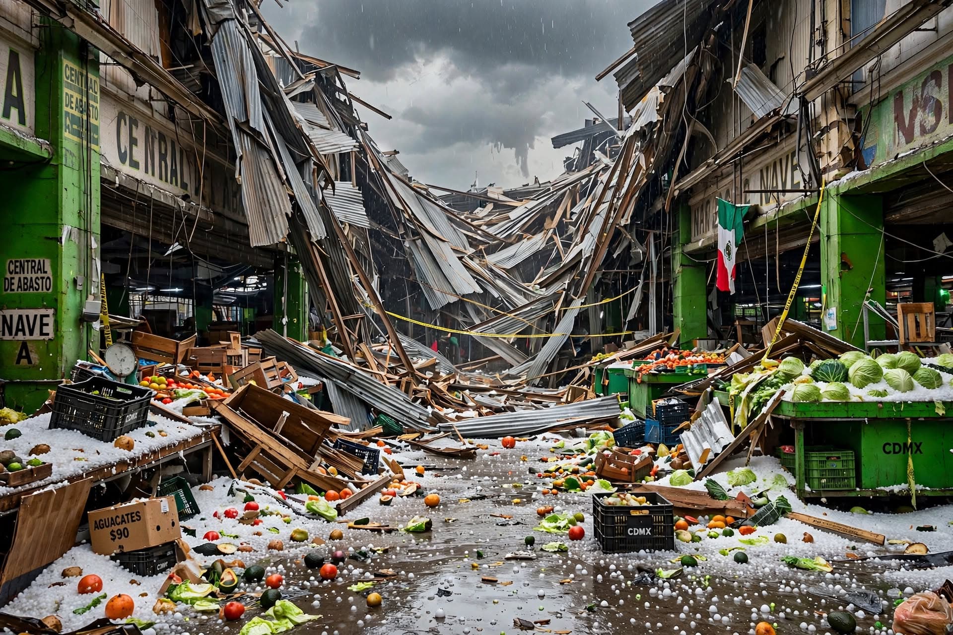 Massive Hailstorm Hits Mexico City, Collapsing Market Roofs, Crushing Produce Stalls Across Central De Abastos Massive Hailstorm Hits Mexico City, Collapsing Market Roofs, Crushing Produce Stalls Across Central De Abastos