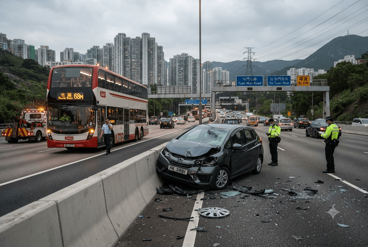 Highway Safety Crisis Strikes: Collision On Tuen Mun Road Claims One Life And Seven Injuries Highway Safety Crisis Strikes: Collision On Tuen Mun Road Claims One Life And Seven Injuries