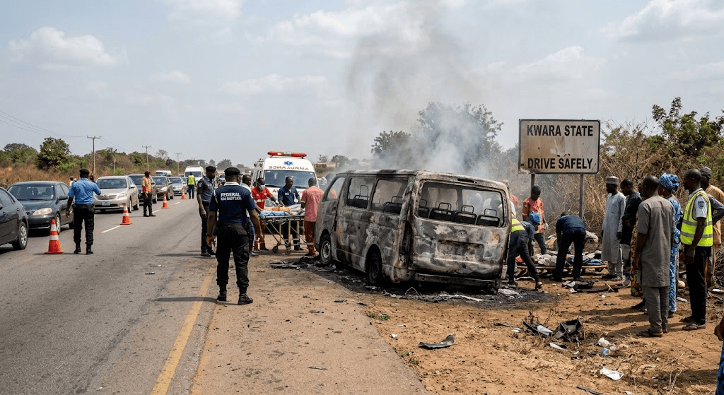Kwara Highway Horror: 1 Killed, Several Wounded in Fiery Passenger Bus Rollover Kwara Highway Horror: 1 Killed, Several Wounded in Fiery Passenger Bus Rollover