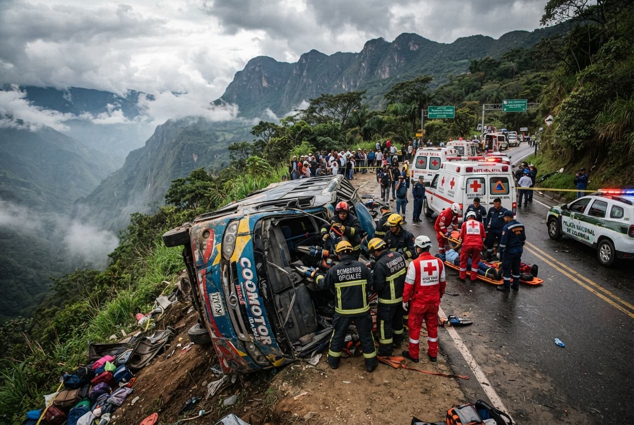 Colombia Mountain Disaster: Intermunicipal Bus Overturns on Dangerous Mountain Curve, Leaving Many Injured Colombia Mountain Disaster: Intermunicipal Bus Overturns on Dangerous Mountain Curve, Leaving Many Injured