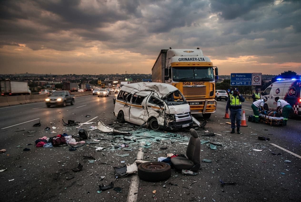 Pretoria Taxi Crash: Heavy Duty Truck Plows Into Minibus Causing Six Immediate Fatalities Outside City Pretoria Taxi Crash: Heavy Duty Truck Plows Into Minibus Causing Six Immediate Fatalities Outside City
