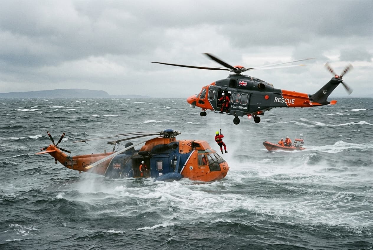 Helicopter Makes Hard Landing In North Sea, Four Crew Members Injured During Flight Helicopter Makes Hard Landing In North Sea, Four Crew Members Injured During Flight