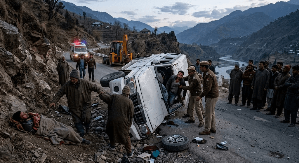 Tragedy in Doda: 1 Killed, 5 Injured as Bolero Overturns in Horrific Road Accident Tragedy in Doda: 1 Killed, 5 Injured as Bolero Overturns in Horrific Road Accident
