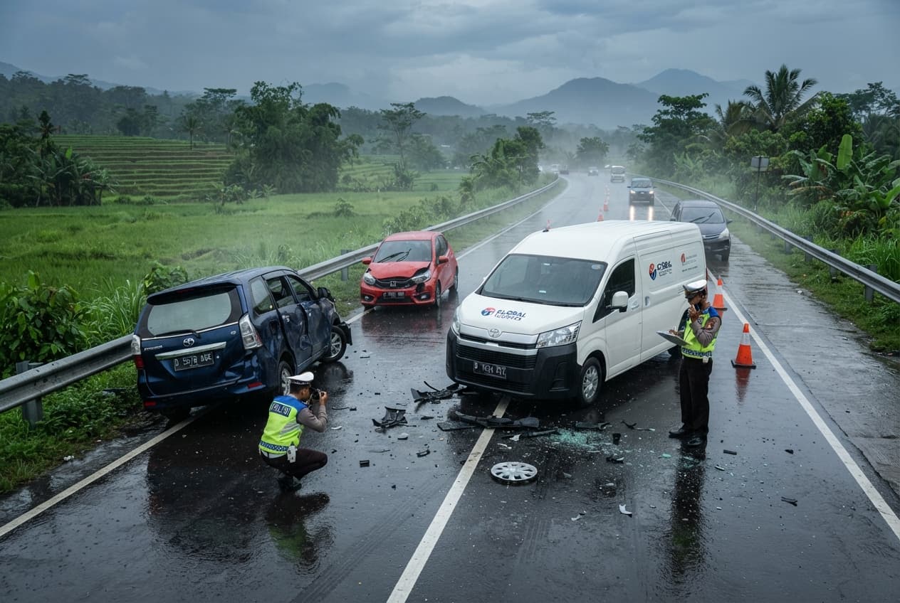 East Java Highway Accident: Multi-Vehicle Pileup on Jombang-Mojokerto Route Injures Two East Java Highway Accident: Multi-Vehicle Pileup on Jombang-Mojokerto Route Injures Two