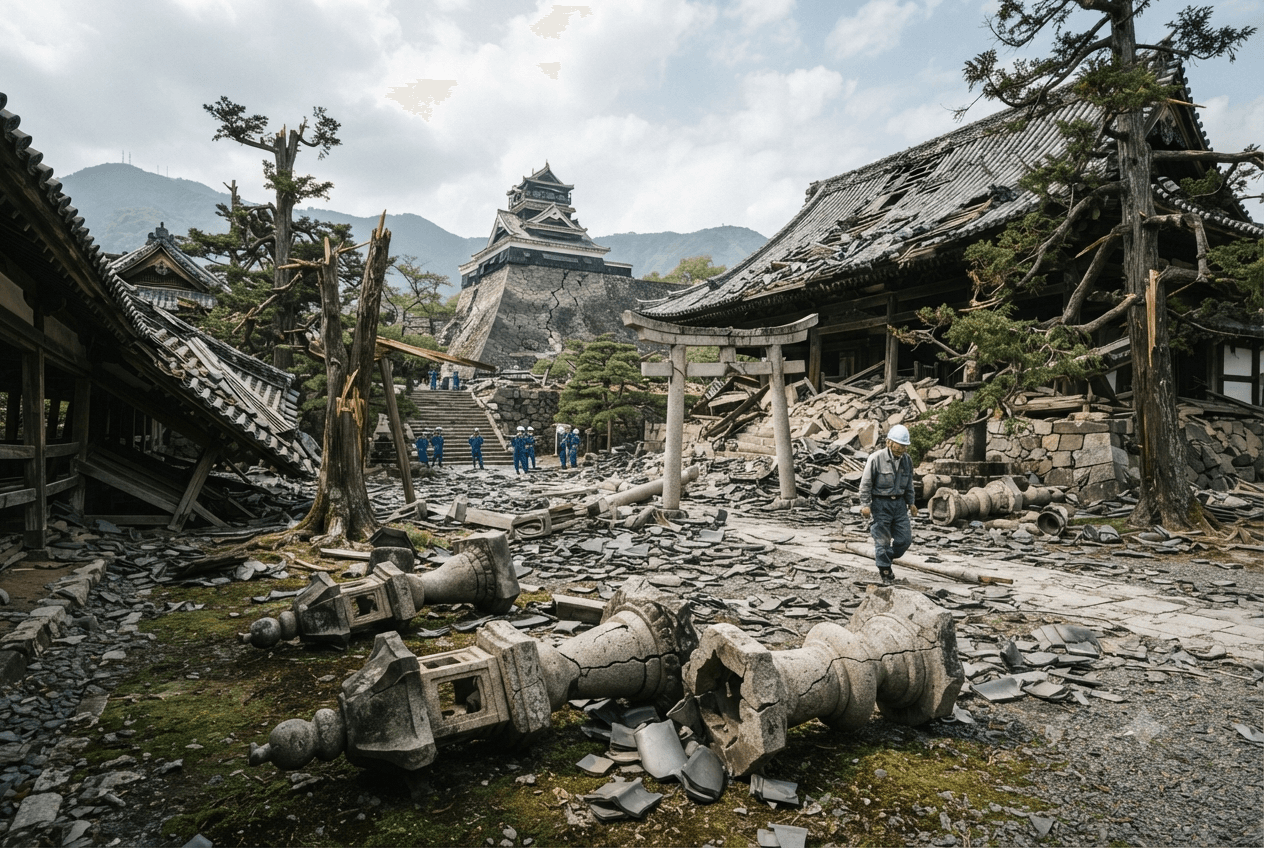 Historical Temples Sustain Damage: Ancient Structures Crumble Across Kyushu Following Powerful Magnitude 7.1 Earthquake Historical Temples Sustain Damage: Ancient Structures Crumble Across Kyushu Following Powerful Magnitude 7.1 Earthquake
