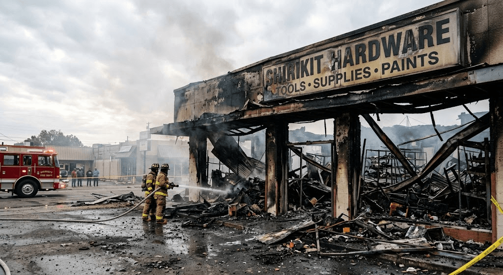 : Inferno at Shirikit: Fire Devastates Local Hardware Store : Inferno at Shirikit: Fire Devastates Local Hardware Store