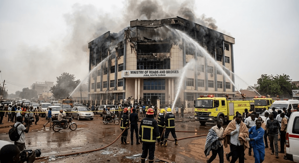 Inferno in the Capital: Fire Breaks Out at Roads Ministry Building in Juba Inferno in the Capital: Fire Breaks Out at Roads Ministry Building in Juba