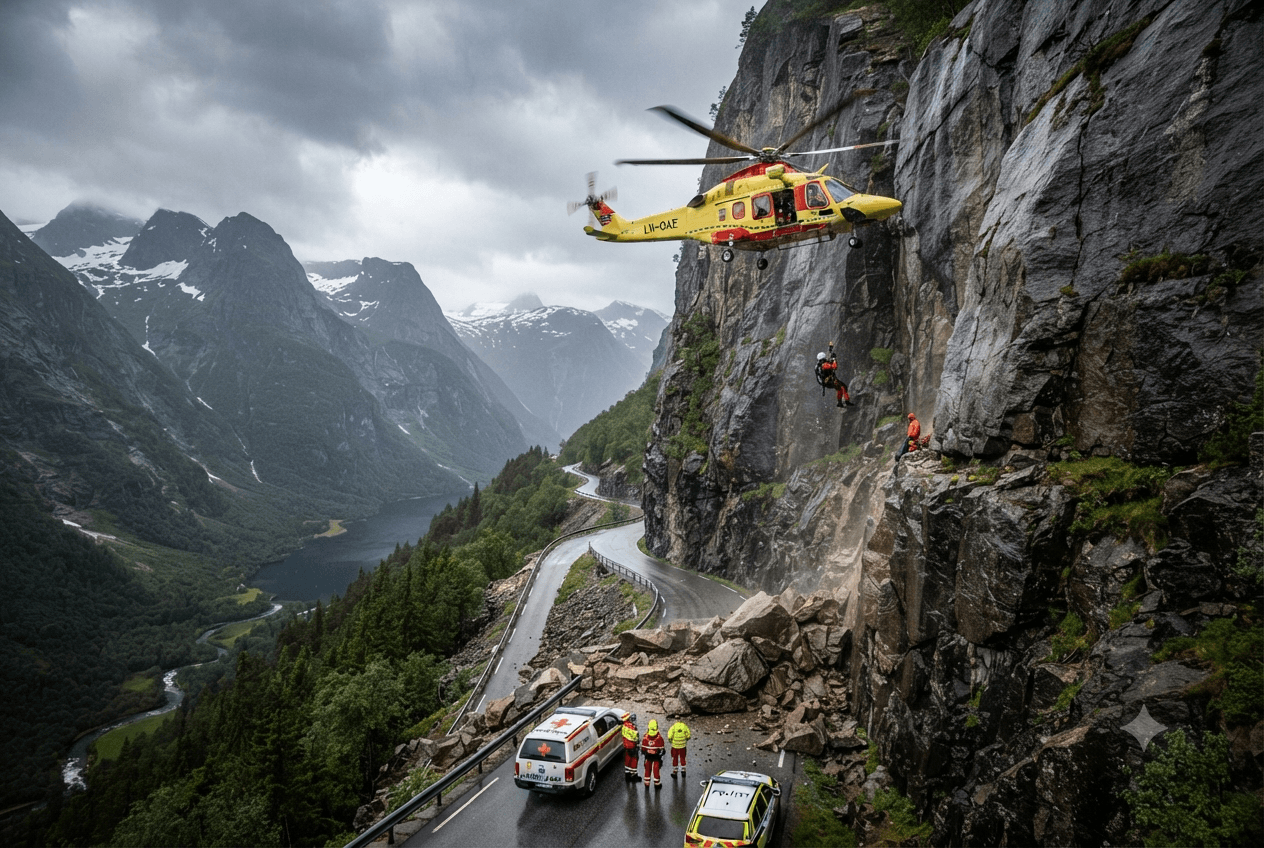 Norway Rockslide Tragedy: Falling Boulders Crush Moving Vehicle and Kill Driver Along Fjord Highway Norway Rockslide Tragedy: Falling Boulders Crush Moving Vehicle and Kill Driver Along Fjord Highway