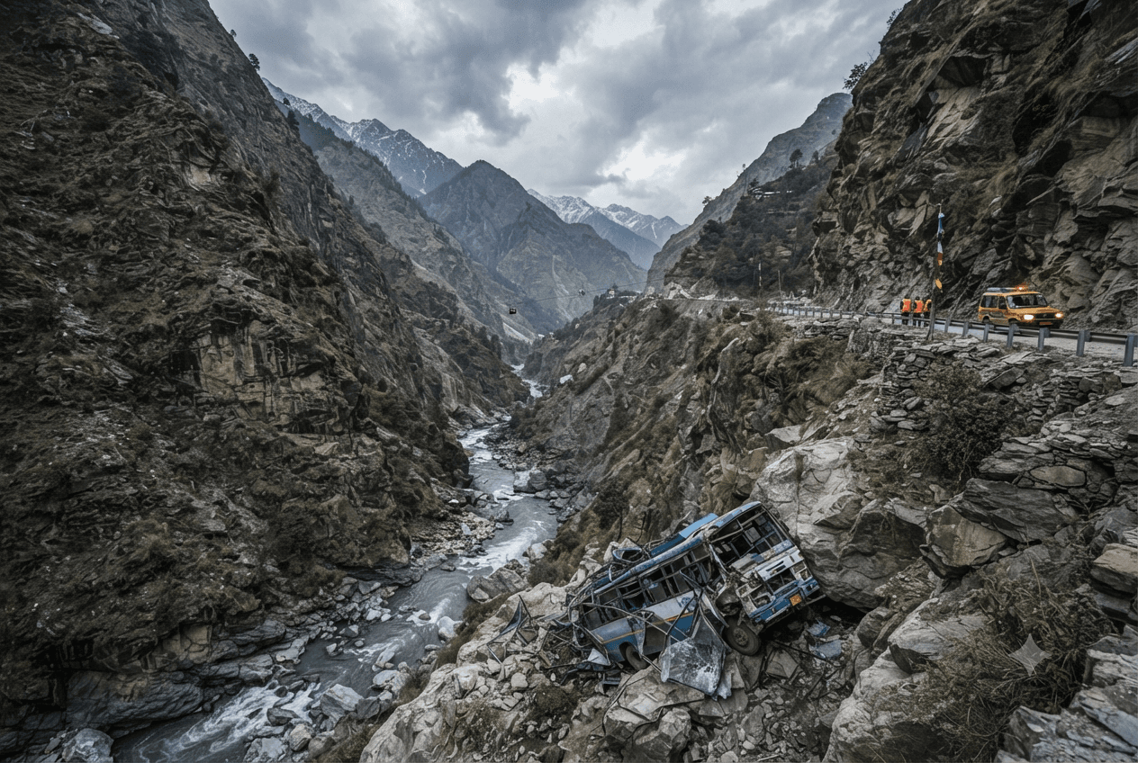 Himachal Pradesh Tragedy: Eight Dead After Private Bus Plunges Into Deep Gorge Near Haripurdhar Himachal Pradesh Tragedy: Eight Dead After Private Bus Plunges Into Deep Gorge Near Haripurdhar
