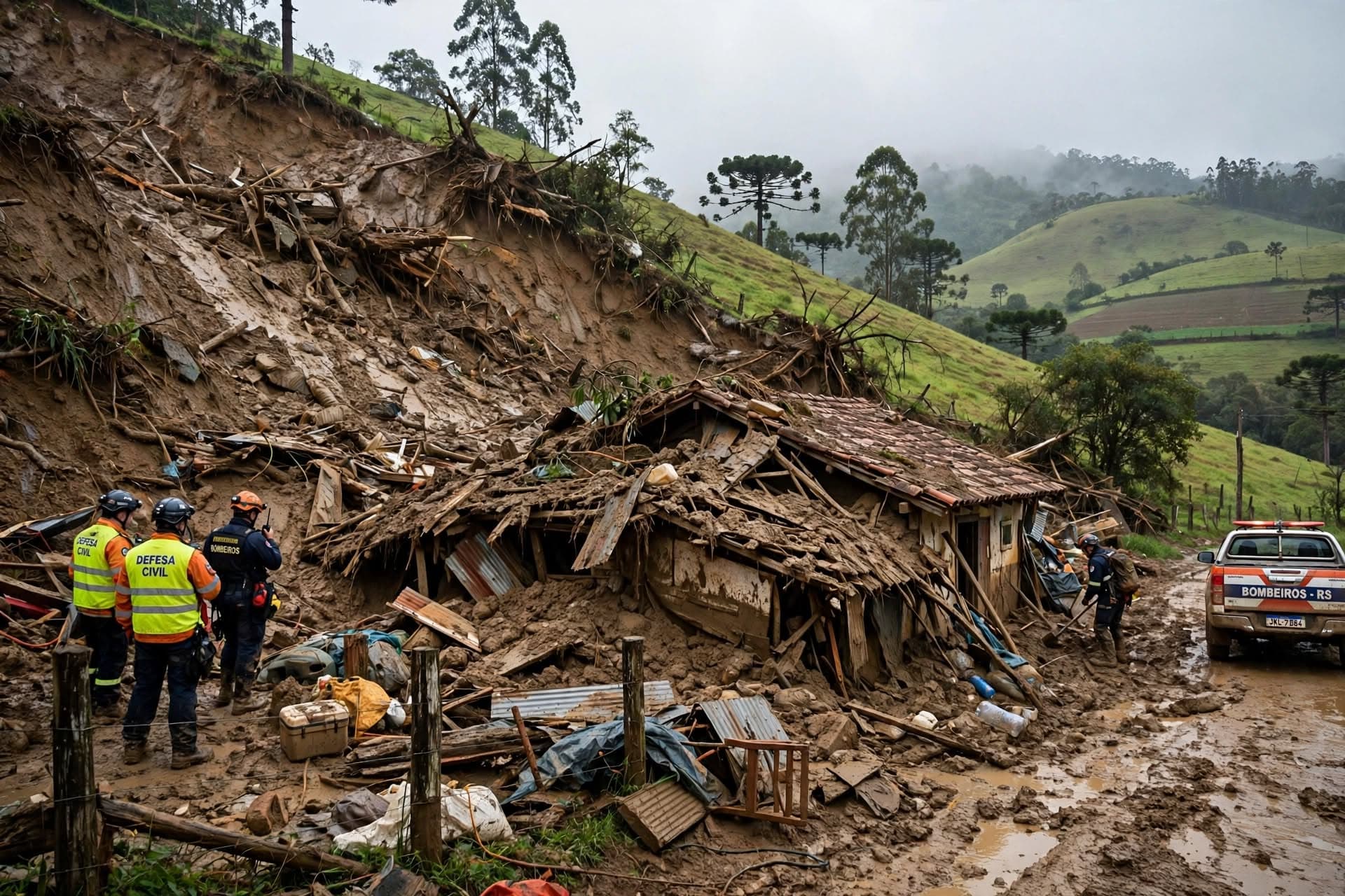 Landslide Destroys Rural Home in Rio Grande do Sul, One Person Dead, Rescue Ongoing Landslide Destroys Rural Home in Rio Grande do Sul, One Person Dead, Rescue Ongoing