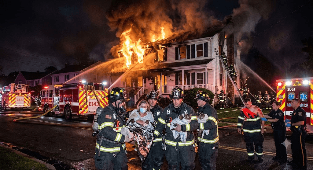 Long Island Inferno: Brave Rescue Saves Woman and 3 Cats as Firefighter Is Injured Long Island Inferno: Brave Rescue Saves Woman and 3 Cats as Firefighter Is Injured