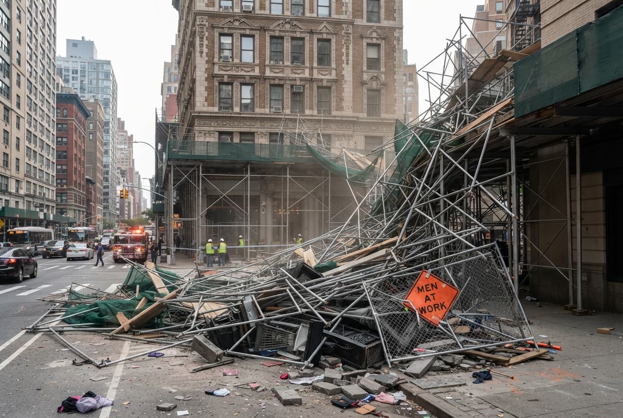 Heritage Building Scaffolding Collapse: Strong Gusts Send Structure Crashing onto Sidewalk, Killing Pedestrian in Central Heritage Building Scaffolding Collapse: Strong Gusts Send Structure Crashing onto Sidewalk, Killing Pedestrian in Central