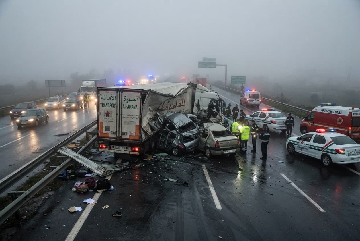 Casablanca Highway Disaster: Multi-Car Collision Leaves Three Dead Amid Heavy Morning Fog Conditions Casablanca Highway Disaster: Multi-Car Collision Leaves Three Dead Amid Heavy Morning Fog Conditions