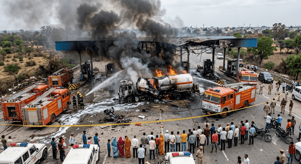 5 Killed as LPG Tanker Slams into Divider and Explodes at Kaushambi’s Sihori Toll Plaza 5 Killed as LPG Tanker Slams into Divider and Explodes at Kaushambi’s Sihori Toll Plaza