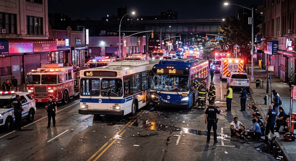 Bronx Bus Crash: 5 Injured After Two MTA Buses Collide in Thursday Night Collision Bronx Bus Crash: 5 Injured After Two MTA Buses Collide in Thursday Night Collision