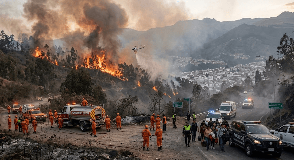 Inferno in Quito: Firefighters Battle Fierce Wildfire as Authorities Evacuate Dozens in Ecuador Inferno in Quito: Firefighters Battle Fierce Wildfire as Authorities Evacuate Dozens in Ecuador