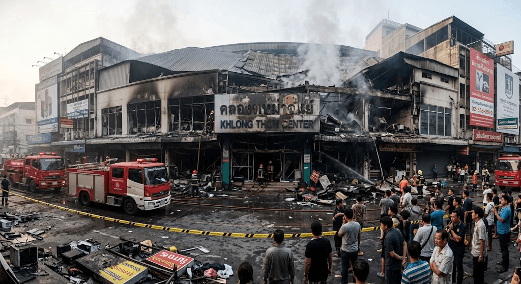 Major Fire Scatters Shoppers at Bangkok’s Khlong Thom Center Major Fire Scatters Shoppers at Bangkok’s Khlong Thom Center