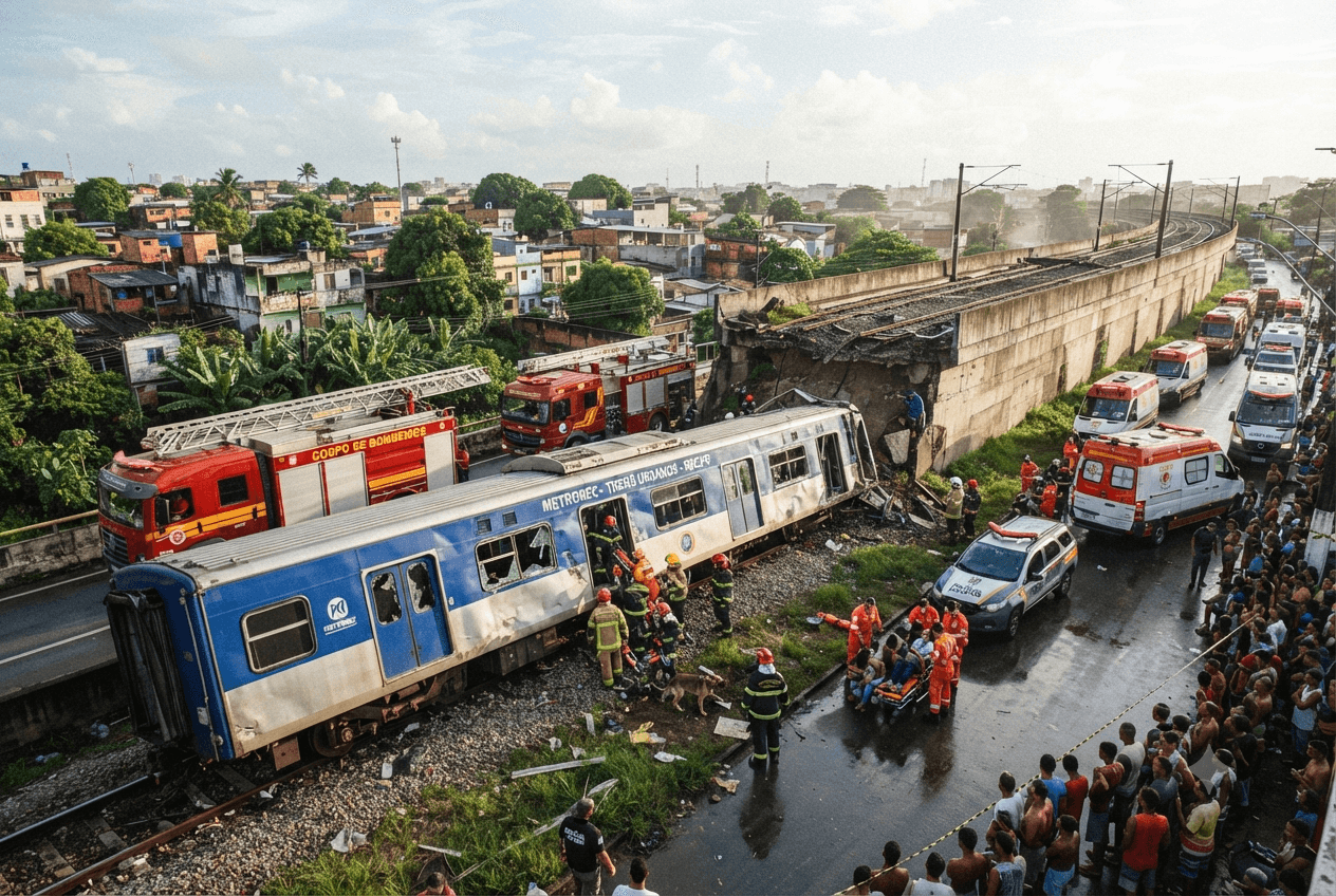 Recife Commuter Train Derailment: Fatal Crash Outside City Leaves Two Dead and Dozens Injured Recife Commuter Train Derailment: Fatal Crash Outside City Leaves Two Dead and Dozens Injured