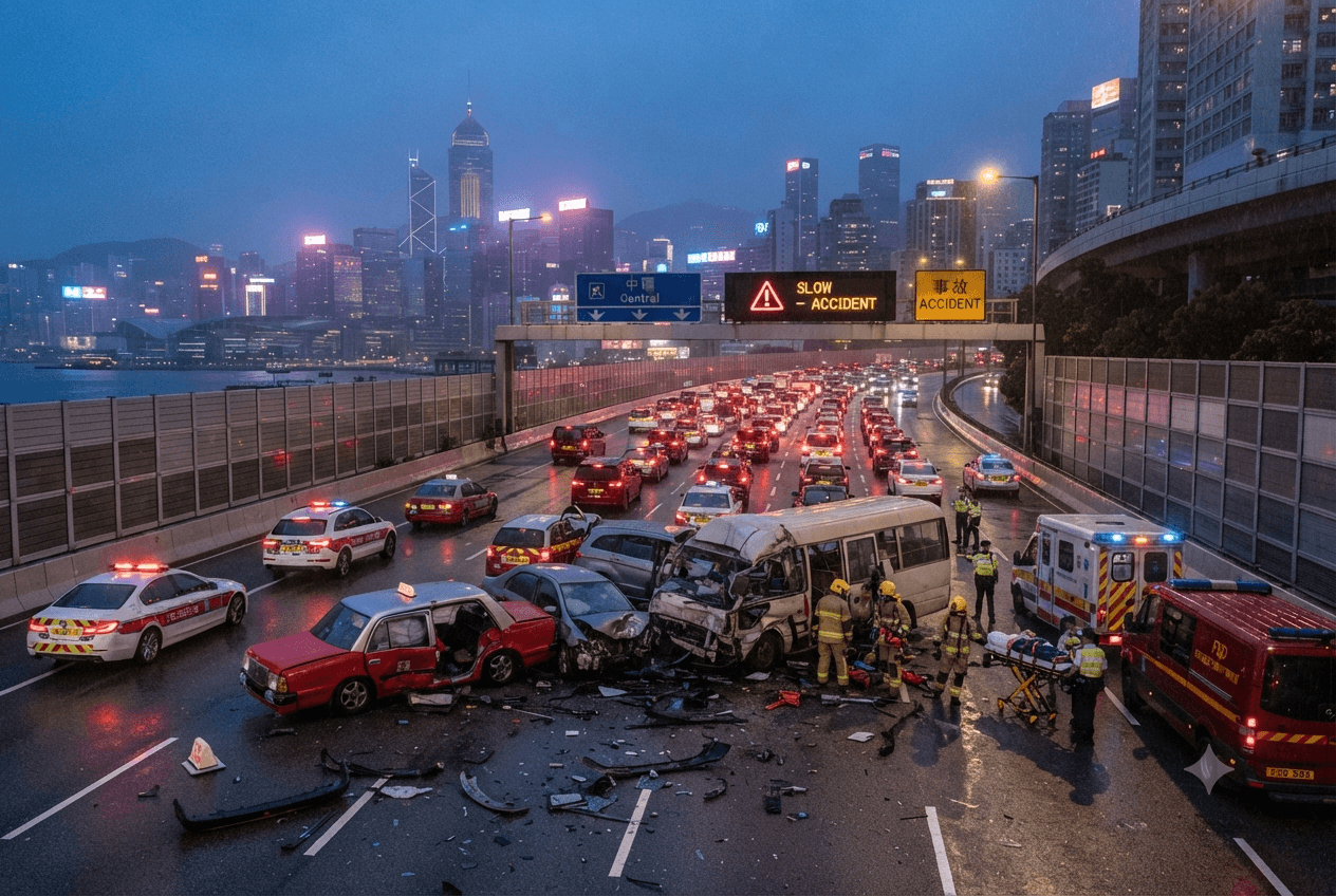 Traffic Gridlock Fallout: Two Dead After Multi-Vehicle Crash on Hong Kong Expressway Traffic Gridlock Fallout: Two Dead After Multi-Vehicle Crash on Hong Kong Expressway