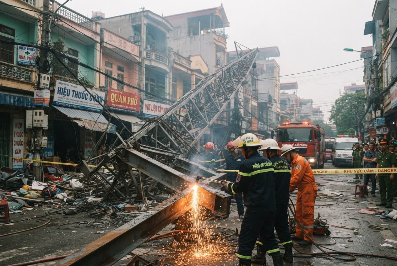Fatal Crane Collapse In Hai Phong, Two Pedestrians Killed As Heavy Machinery Plunges Onto Pavement Fatal Crane Collapse In Hai Phong, Two Pedestrians Killed As Heavy Machinery Plunges Onto Pavement