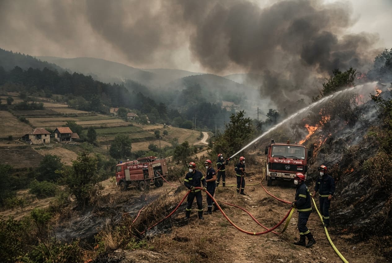 Rural Crisis Unfolds: Emergency Personnel Combat Fast-Moving Open-Space Fires Across Dry Serbian Terrain Rural Crisis Unfolds: Emergency Personnel Combat Fast-Moving Open-Space Fires Across Dry Serbian Terrain