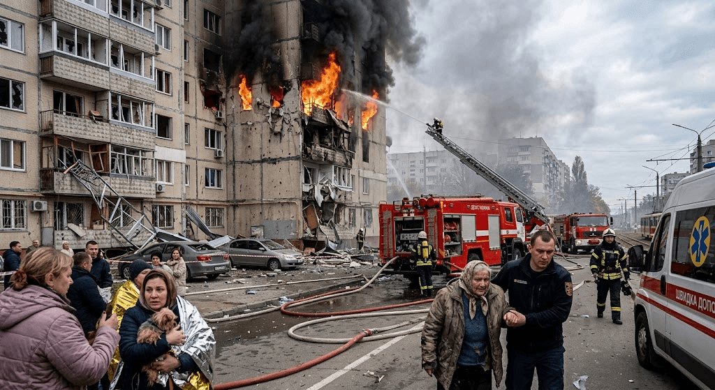 Russian Drone Strikes Kyiv High-Rise: 4 Injured as Midday Fire Erupts Russian Drone Strikes Kyiv High-Rise: 4 Injured as Midday Fire Erupts