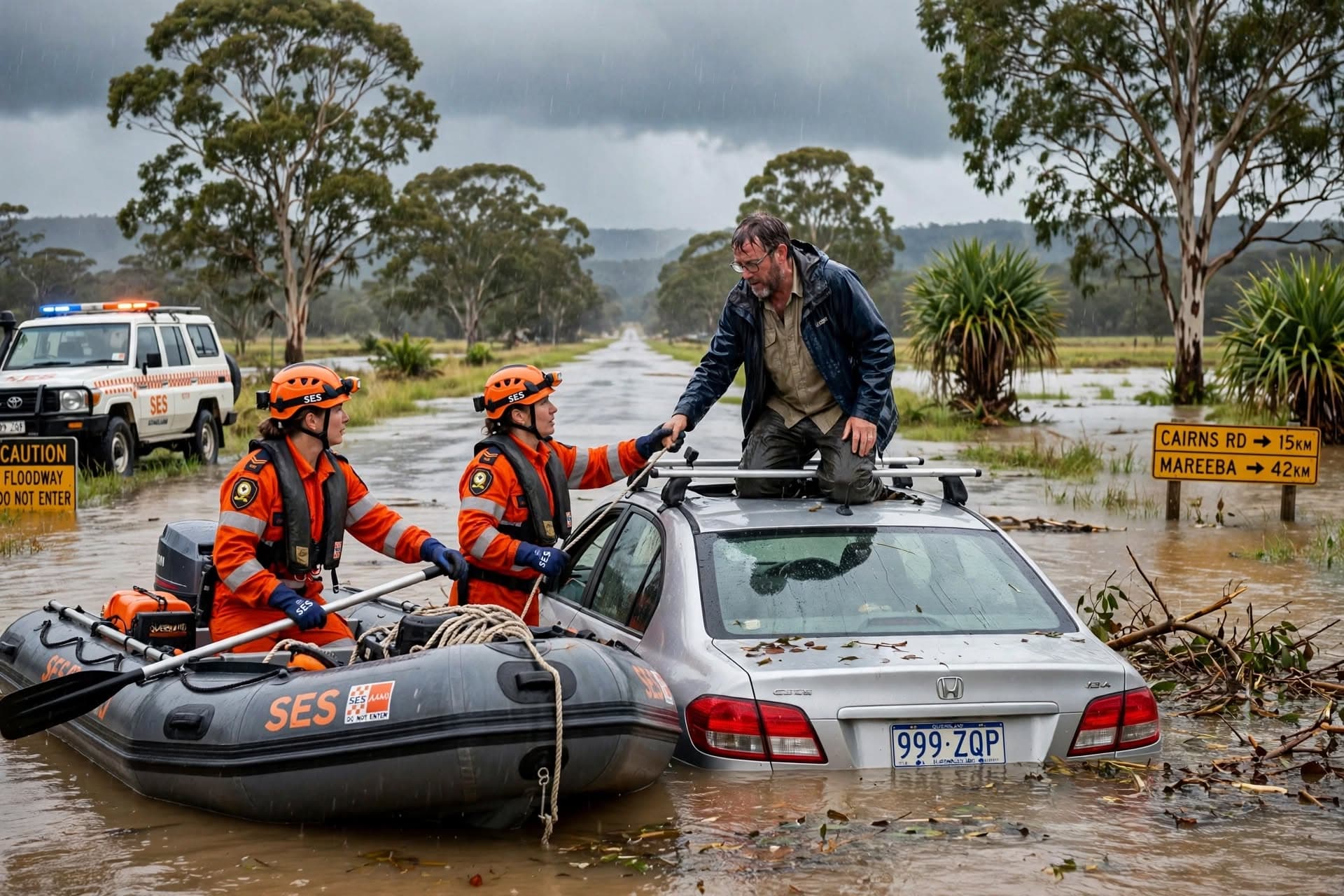 Flash Floods Strand Drivers In Northern Queensland, Two Rescued With Minor Injuries After Ordeal Flash Floods Strand Drivers In Northern Queensland, Two Rescued With Minor Injuries After Ordeal