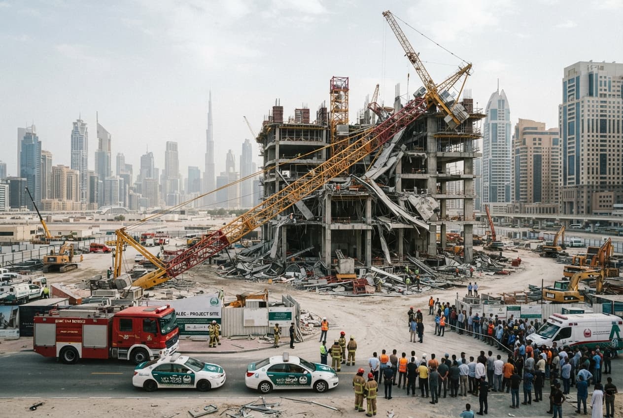 Dubai Construction Tragedy: Heavy Industrial Crane Collapse At Active Building Site Injures Multiple Workers Dubai Construction Tragedy: Heavy Industrial Crane Collapse At Active Building Site Injures Multiple Workers
