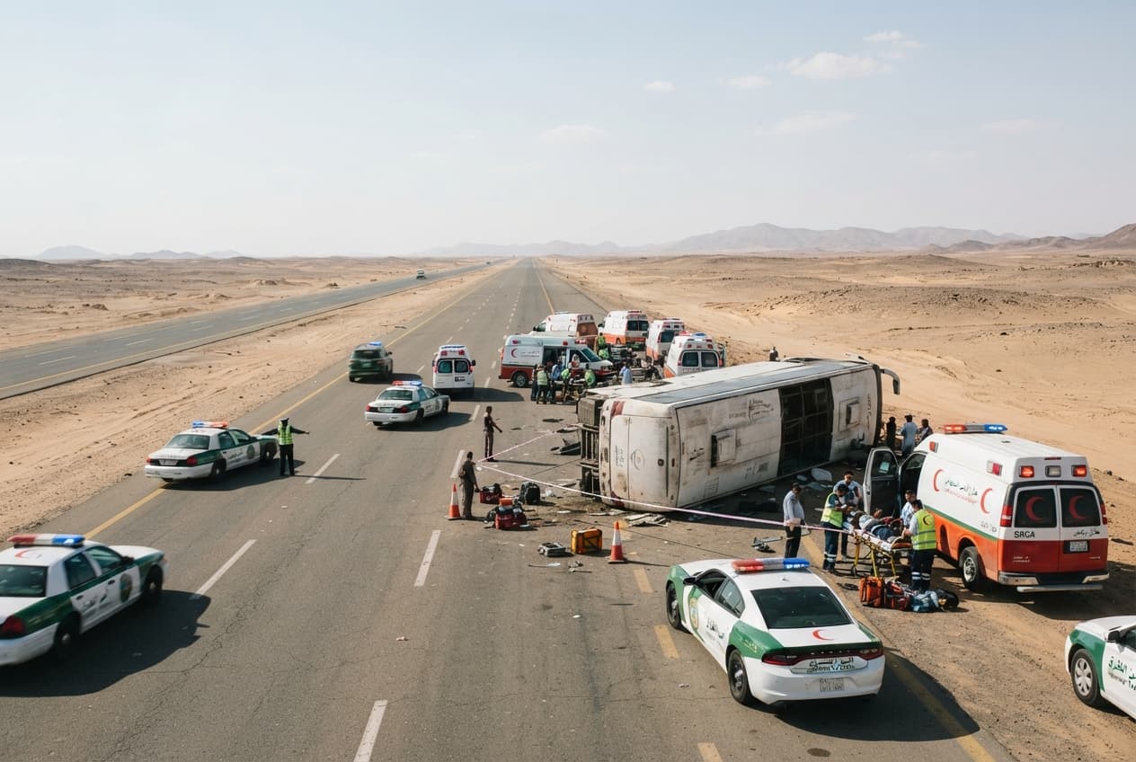 Passenger Bus Overturn, Saudi Arabia: Three Pilgrims Killed and Injured on Highway Route to Mecca Passenger Bus Overturn, Saudi Arabia: Three Pilgrims Killed and Injured on Highway Route to Mecca