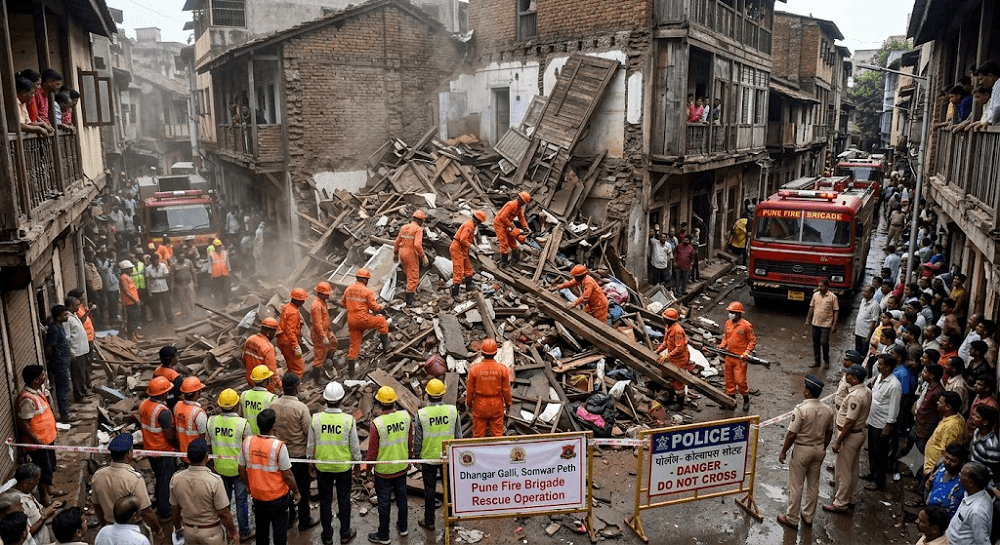 Two-Storey Building Collapses in Pune's Dhangar Galli; No Casualties Reported Two-Storey Building Collapses in Pune's Dhangar Galli; No Casualties Reported