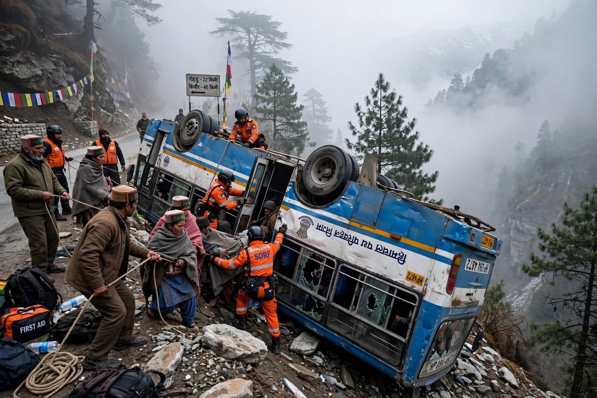 Deadly Bus Rollover on Himachal Mountain Pass: Eight Killed as Vehicle Plunges Off Narrow Road Deadly Bus Rollover on Himachal Mountain Pass: Eight Killed as Vehicle Plunges Off Narrow Road