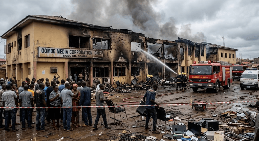Fire Outbreak Cuts Through Gombe Media Corporation, Destroying Equipment and Property Fire Outbreak Cuts Through Gombe Media Corporation, Destroying Equipment and Property