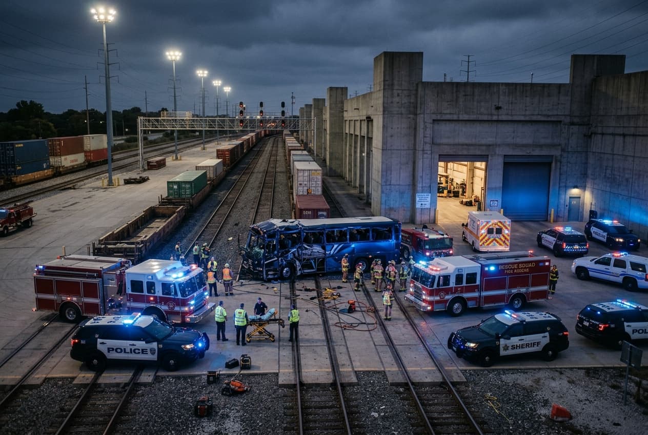 Channel Tunnel Terminal Crash: Minibus Collides with Train, Leaving 19 Freight Drivers Injured in Coquelles Channel Tunnel Terminal Crash: Minibus Collides with Train, Leaving 19 Freight Drivers Injured in Coquelles
