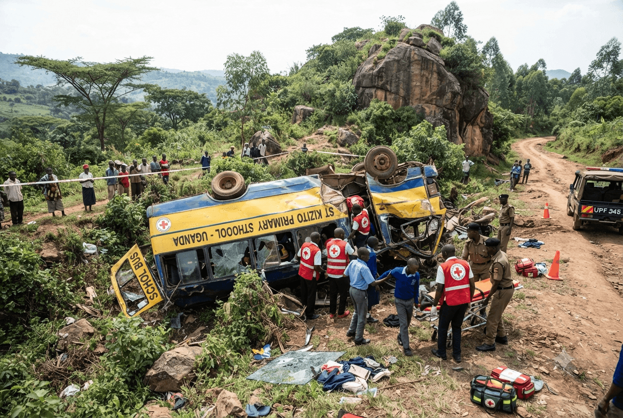 Eastern Uganda Tragedy: Twenty Children Die as School Bus Overturns on Dangerous Mountain Road Eastern Uganda Tragedy: Twenty Children Die as School Bus Overturns on Dangerous Mountain Road