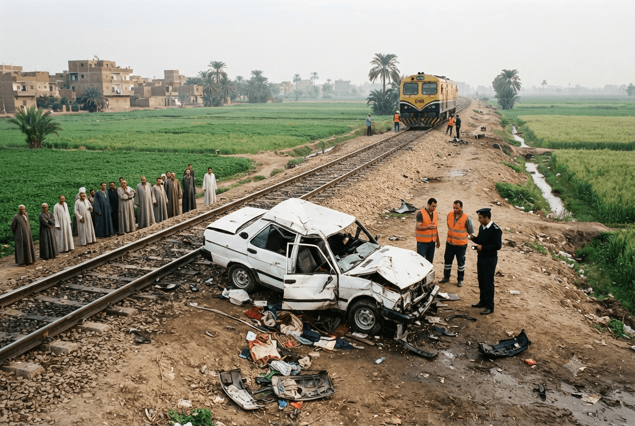 Fatal Delta Collision: Train Hits Passenger Vehicle at Unmanned Crossing in Lower Egypt Fatal Delta Collision: Train Hits Passenger Vehicle at Unmanned Crossing in Lower Egypt