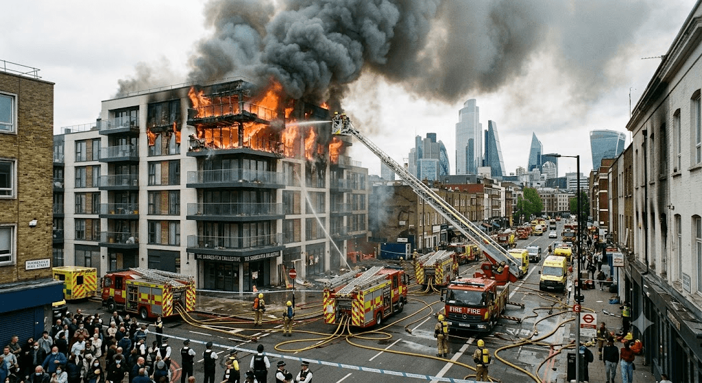Shoreditch Inferno: Plumes of Smoke Visible Across Central London as Apartment Complex Catches Fire Shoreditch Inferno: Plumes of Smoke Visible Across Central London as Apartment Complex Catches Fire