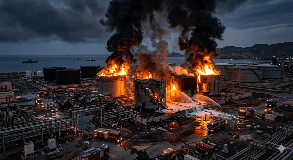 Strategic Strike: Drone and Missile Attack Hits Fujairah’s Critical Oil Zone Strategic Strike: Drone and Missile Attack Hits Fujairah’s Critical Oil Zone