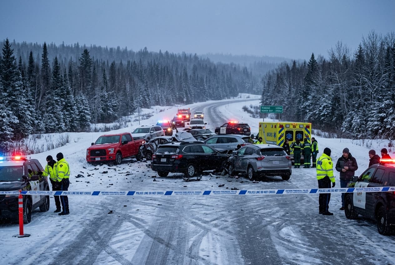 Ice-Covered Highway Carnage in Canada: Multi-Car Collision Near Ontario Leaves Two Dead, Six Injured Ice-Covered Highway Carnage in Canada: Multi-Car Collision Near Ontario Leaves Two Dead, Six Injured