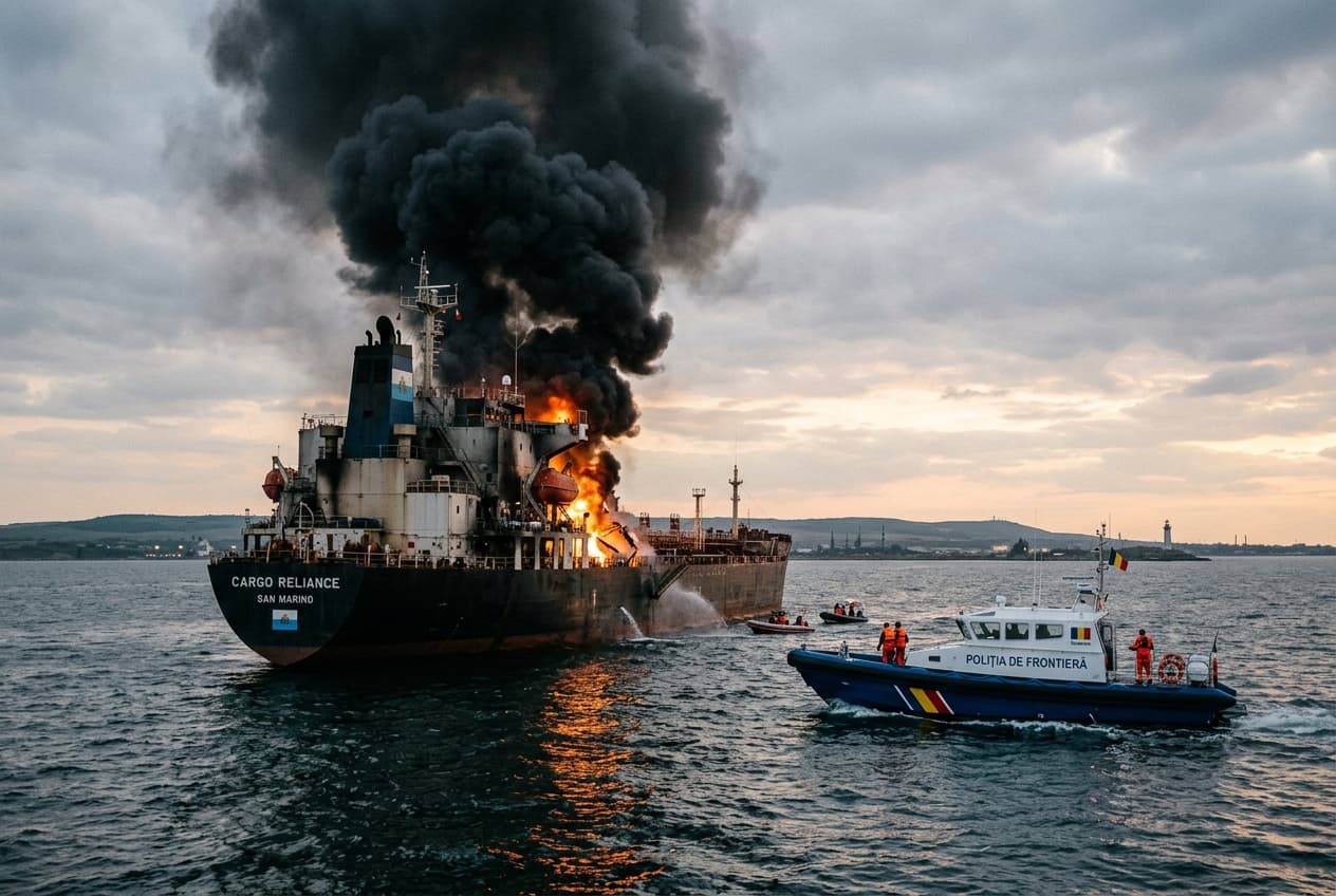 Drone Strike at Sea: San Marino Tanker Explodes Off Romania, Seven Crew Missing, Rescue Underway Drone Strike at Sea: San Marino Tanker Explodes Off Romania, Seven Crew Missing, Rescue Underway