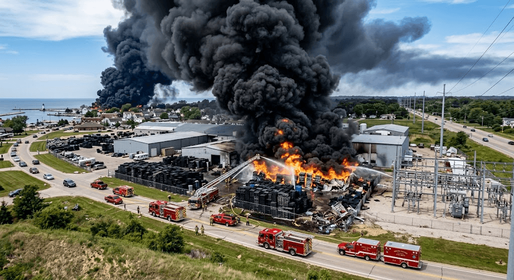Massive Industrial Fire in South Haven Sends Towering Plume of Black Smoke Skyward Massive Industrial Fire in South Haven Sends Towering Plume of Black Smoke Skyward