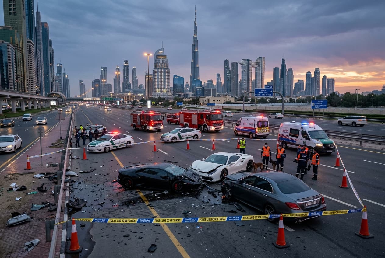Two Dead, Three Seriously Injured After High-Speed Vehicle Crash on Dubai Sheikh Zayed Road Two Dead, Three Seriously Injured After High-Speed Vehicle Crash on Dubai Sheikh Zayed Road