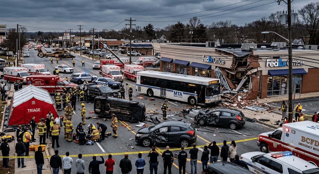 Chaos in Pikesville: Bus Slams Into Building, Injuring Over 30 People with 1 in Critical Condition Chaos in Pikesville: Bus Slams Into Building, Injuring Over 30 People with 1 in Critical Condition