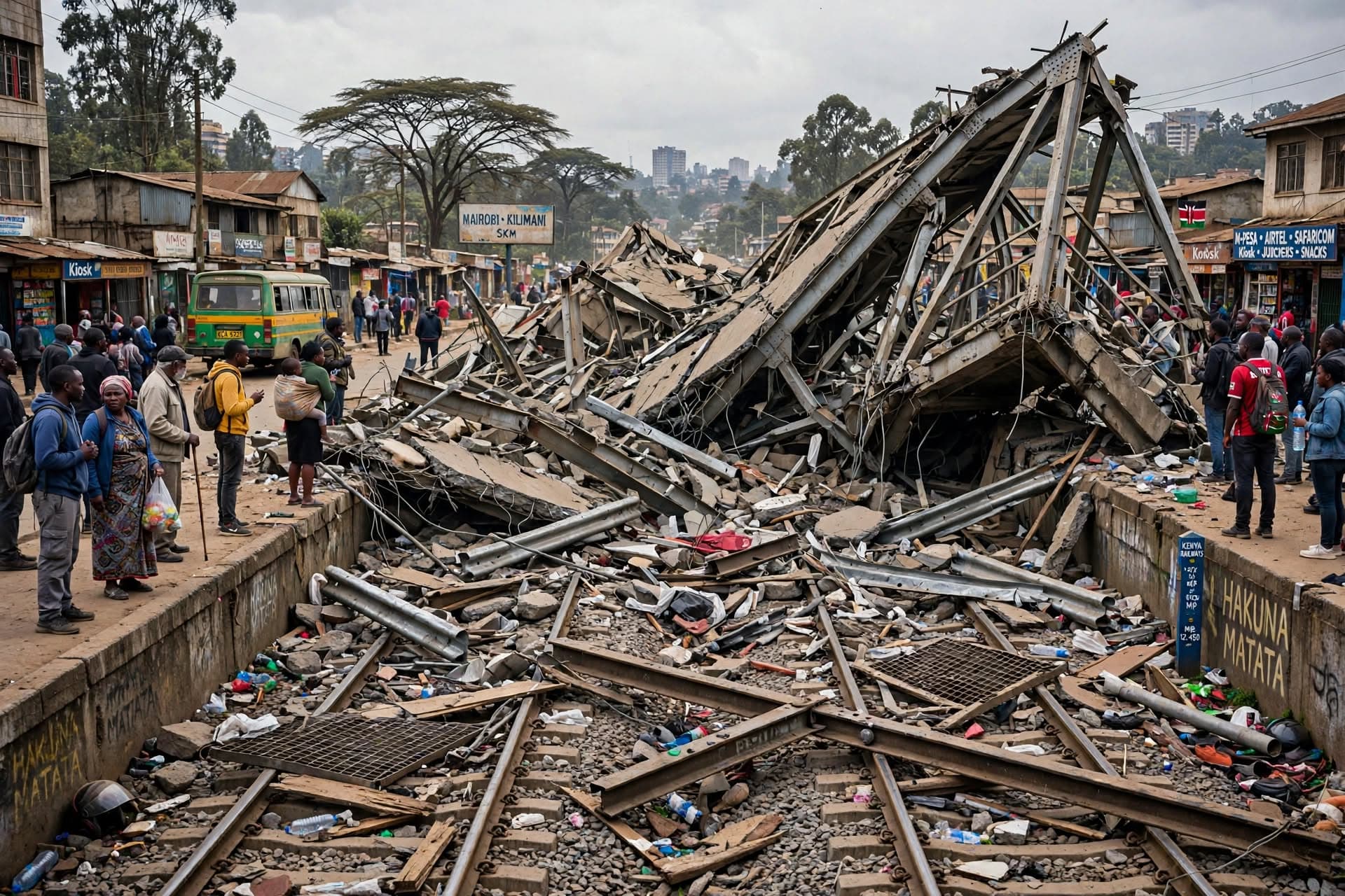 Footbridge Collapses Over Busy Rail Line In Kenya, Pedestrians Injured, Train Service Halted After Debris Falls Footbridge Collapses Over Busy Rail Line In Kenya, Pedestrians Injured, Train Service Halted After Debris Falls